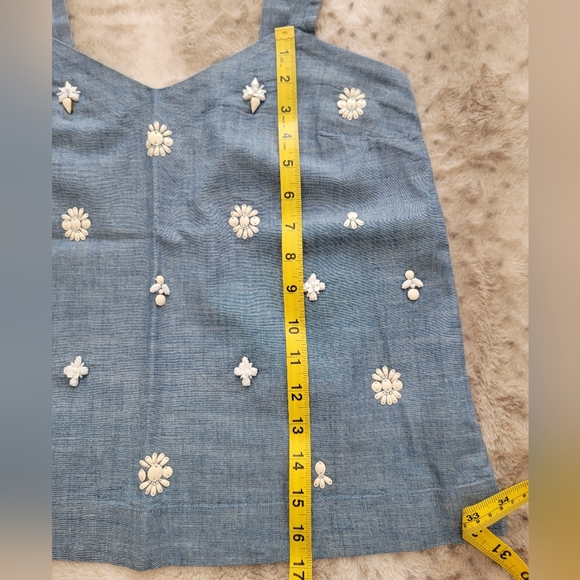 J. Crew Chambray Embellished Tie Shoulder Top, XS - Picture 11 of 13